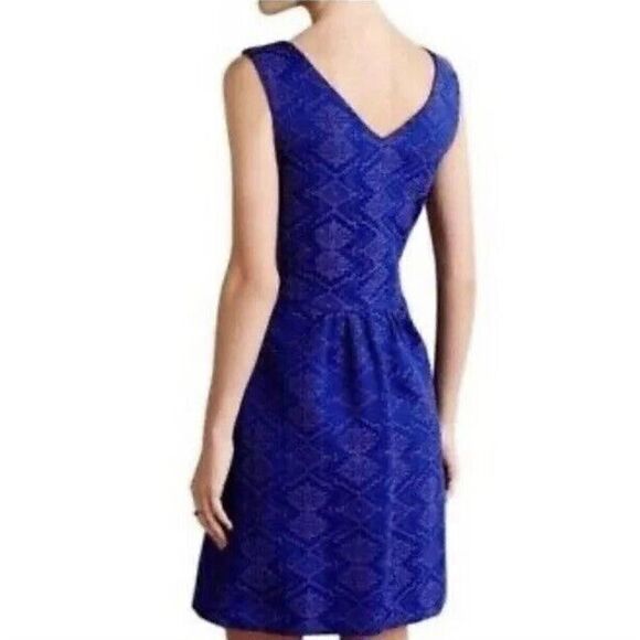 Anthropologie Maeve Women’s Blue & Purple Jacquard-Patterned Mini Dress Sz. 2 - Picture 2 of 12